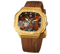 DAXIAOYU Quadratische automatische mechanische Uhren für Herren, Skelett-Design, modische Herrenuhren, Silikonband, wasserdicht, leuchtend, klassisch, lässig, Sport, mechanische Uhr, Braun