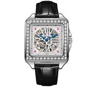 DAXIAOYU Quadratische Diamant-Intarsien-Design, Herren, automatische mechanische Uhr, modisch, ausgehöhltes Zifferblatt, luxuriös, wasserdicht, Business-Armbanduhr, Schwarz Weiß, Luxuriös