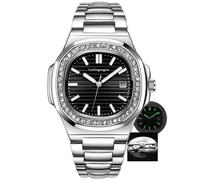 DAXIAOYU Reloj Hombre Herren-Armbanduhr, Strass, wasserdicht, Kalender, leuchtend, automatisch, mechanische Armbanduhr, modische Uhren für Herren, Schwarz, Luxuriös