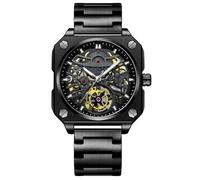 DAXIAOYU Trendige ausgehöhlte quadratische Herrenuhr Skelett-Tourbillon vollautomatische mechanische Armbanduhr transparent wasserdicht leuchtende Uhren, Schwarz, Luxuriös