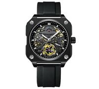 DAXIAOYU Trendige ausgehöhlte quadratische Herrenuhr Skelett-Tourbillon vollautomatische mechanische Armbanduhr transparent wasserdicht leuchtende Uhren, Schwarz / Gelb, Luxuriös
