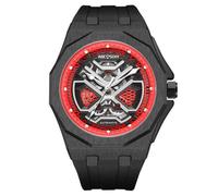 DAXIAOYU Trendige, kreative hohle mechanische Uhren, polygonales Gehäuse, leuchtend, wasserdicht, automatische Herren-Armbanduhr für Business, Sport, Geschenk, Schwarz Rot, Luxuriös