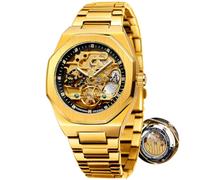 DAXIAOYU Trendy Herren Mechanische Uhr Automatik Tourbillon Skelett Diamant Uhren Silber Edelstahl Armbanduhren Leuchtend, Gold / Schwarz, Business