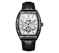 DAXIAOYU Vintage Tonneau Hohle Tourbillon Uhr für Herren Ziffernblatt Mondphase Automatische mechanische Armbanduhr Wasserdicht Casual Business Uhren, Schwarz / Weiß - L, Luxuriös