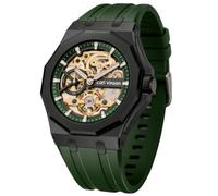 DAXIAOYU Vollautomatische mechanische Tourbillon-Herrenuhr mit leuchtendem ausgehöhltem Skelett-Zifferblatt, Silikonarmband, wasserdichte Business-Uhren, Grün , Luxuriös
