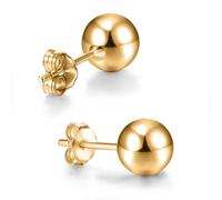 day.berlin 925 Silber Kugel Ohrstecker in Gold 18k vergoldet, runde Damen Ohrringe, 6mm Durchmesser rhodiniert mit Anlaufschutz, Ball Studs nickelfrei und wasserfest