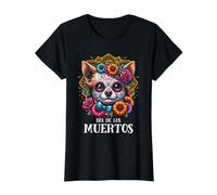 Day of Dead Dackel Sugar Skull Floral Dog Art Preisgünstiges Grafik-T-Shirt, Damen, Schwarz, M