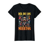 Day of Dead Dackel Sugar Skull Floral Dog Art Preisgünstiges Grafik-T-Shirt, Damen, Schwarz, XL