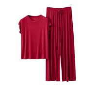 Day Prime Deals Damen Loungewear Set Sommer Kurzarm T Shirt und Lang Schlafanzughosen Homewear 2 Pieces Outfits Elegant Pyjama Rundhals Elastischer Bund Sleepwear Hausanzug Outdoor Freizeit Sets