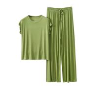 Day Prime Deals Damen Loungewear Set Sommer Kurzarm T Shirt und Lang Schlafanzughosen Homewear 2 Pieces Outfits Elegant Pyjama Rundhals Elastischer Bund Sleepwear Hausanzug Outdoor Freizeit Sets