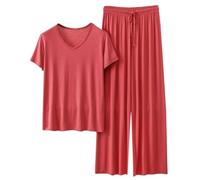 Day Prime Deals Damen Loungewear Set Sommer Kurzarm T Shirt und Lang Schlafanzughosen Homewear 2 Pieces Outfits Elegant Pyjama Rundhals Elastischer Bund Sleepwear Hausanzug Outdoor Freizeit Sets