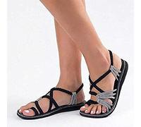 DaYee Damen-Sandalen im Boho-Stil, geflochten, Gladiatoren-Design, für Sommer, Strand, flache Schuhe (Schwarz + Weiß, 39 EU)