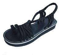 DaYee Damen-Sandalen im Boho-Stil, geflochten, Gladiatoren-Design, für Sommer, Strand, flache Schuhe XS Schwarz