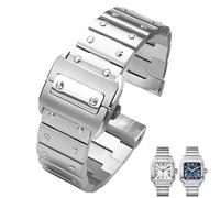 dayeer Edelstahl-Uhrenarmband für Cartier Santos 100 Serie WSSA0009 Herrenarmband(Silver,20mm)
