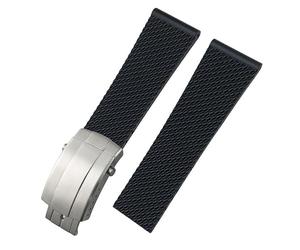 dayeer Geflochtenes Silikon-Uhrenarmband für Breitling Navitimer Avenger Superocean Blackbird Reconnaissance(Black silver3,24mm)