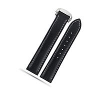 dayeer Lederarmband für Omega Seamaster 300 150 Speedmaster 007 AT150 Braunes Uhrenarmband Faltschließe 19mm 20mm 22mm (Color : B Black-silver, Size : 19mm)