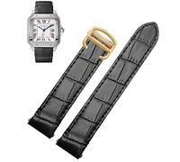 dayeer Schnellverschluss-Lederarmband Für Cartier Santos Classic Style WSSA0009 WSSA0010 WSSA0018 Neue SANTOS-Uhrenkette(Black-gold,19mm)