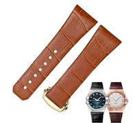 dayeer Uhrenarmband mit konkaver Kerbe für Omega Constellation DeVille Trésor Collection, Lederarmband mit Faltschließe(Light browng,17-6.5mm)