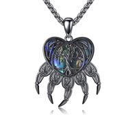 DAYLINLOVE Bärenklauen Kette 925er Sterling Silber Abalone Muschel Bärenklauen Lebensbaum Anhänger Halskette Wikinger Nordischer Stammestier Schmuck Geschenk Damen Mädchen Frauen Mutter Männer Unisex