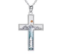 DAYLINLOVE Berg Kette 925er Sterling Silber Kreuz Senfkorn Türkis Anhänger Kette Berg Baum Christlich Schmuckgeschenke für Damen Frauen Mädchen Wanderliebhaber