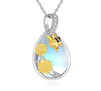 DAYLINLOVE Bienen Halskette 925 Sterling Silber Mondstein Anhängerkette Biene und Sonnenblume Schmuck Geschenk für Frauen Mädchen