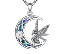 DAYLINLOVE Feen Kette 925er Sterling Silber Fee Flügel Senfkörner Abalone Muschel Anhänger Halskette Mond Keltischer Knoten Geburtstag Schmuck Geschenke für Damen Mädchen