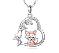 DAYLINLOVE Fuchs Halskette 925 Sterling Silber Süße Fuchs Herz Anhängerkette Tierschmuck Geschenke für Frauen Mütter Fuchs-Liebhaber