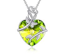 DAYLINLOVE Geburtsstein Halskette 927 Sterling Silber Rose Blume Herz Anhänger Halskette Geburtsstein Schmuck mit Kristall Geschenke für Frauen Frau Mutter Freundin, 26.5*19.7 mm, Sterling Silber