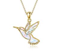 DAYLINLOVE Goldene Kolibri Halsketten Weißer Opal 925 Sterling Silber Kolibri Anhänger Halskette Kolibri Schmuck Geschenke für Frauen Mütter Kolibriliebhaber (Weißer Opal-Golden)