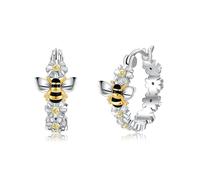 DAYLINLOVE Honigbienen Ohrringe 925 Sterling Silber Gänseblümchen Creolen Ohrhänge Biene und Blume Tier Blumen Schmuck Jahrestag Geschenk für Damen Mädchen Frauen Daisy Bienen Liebhaber