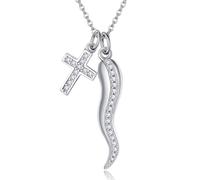 DAYLINLOVE Italienische Horn Halskette aus 925er Sterlingsilber Infintiy/Glücks/Kreuz/Glücksklee Kette Schmuck Geschenke für Damen Frauen Männer