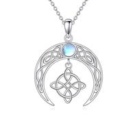 DAYLINLOVE Keltische Mond Halskette 925 Sterling Silber Mondstein Keltischer Knoten Halskette Halbmond Irische Halskette Keltischer Schmuck Geschenk für Frauen Göttin Mutter Ehefrau