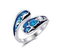DAYLINLOVE Kolibri/Hai/Seaturtle/Baum des Lebens Löffelringe 925 Sterling Silber verstellbare Tier Schmuck Geburtstagsgeschenke für Frauen (seaturtle)