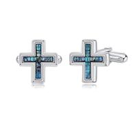 DAYLINLOVE Kreuz Manschettenknöpfe für Männer 925 Sterling Silber Abalone Shell Christian Paar Manschettenknöpfe Business Hochzeit Groomsmen Geschenke Anzug Hemd Zubehör für Männer Vater