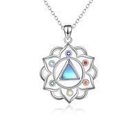 DAYLINLOVE Lotus Blume 7 Chakra Halskette 925 Sterling Silber Yoga Lotus Anhänger Chakra Halsketten für Frauen Balance
