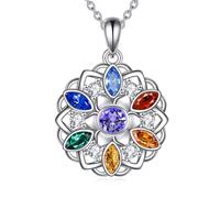 DAYLINLOVE Lotus Chakra Kette 925 Sterling Silber Lotus Anhänger Kette Regenbogen Bunt Blumen Stolz Schmuck Geschenk Damen Mädchen Mutter