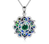 DAYLINLOVE Lotus Kette 925er Sterlingsilber Geburtsstein Abalone Muschel Anhänger Halskette Geburtstags Yoga Lotus Schmuck Geschenke für Damen Frauen Mädchen Mama Großmutter (Mai)