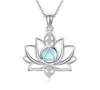 DAYLINLOVE Lotus Mondstein Halskette S925 Sterling Silber AA Nüchternheit Geschenke Anonyme Alkoholiker Halskette Mondstein-Schmuck für Frauen Lotus-Liebhaber