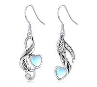 DAYLINLOVE Musiknoten Ohrringe 925 Sterling Silber Feder Mondstein Hängend Ohrringe Musik Schmuck für Damen Mädchen
