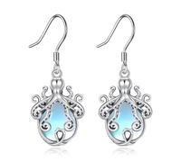 DAYLINLOVE Octopus Ohrringe 925 Sterling Silber Mondstein Kraken Hängeohringe Tentakel Kraken Schmuck Weihnachtsgeschenke für Frauen Mädchen