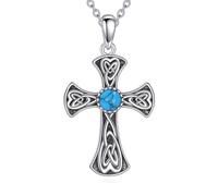 DAYLINLOVE Türkis Kreuz Halskette für Frauen 925 Sterling Silber Glaubensinspirierte Vintage-Viktorianische AnhängerketteTürkis Schmuckgeschenke für Mama und Ehefrau