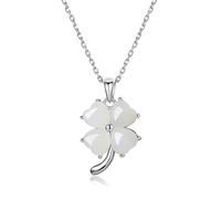 DAYLINLOVE Vierblättrige Kleeblatt-Halskette S925 Sterling Silber Natural White Hetian Jade Halskette Lucky Four Leaf Clover Anhänger für Frauen Muttertag
