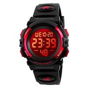 Dayllon Digitaluhr Kinder Uhren für Jungen Armbanduhr Kinder Outdoor Sport 50M Wasserdicht Elektronische 12/24 H Wecker Stoppuhr/Kalender/LED-Licht/Datum Junge Mädchen Black Red X(8-15 Year Old)