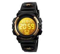 Dayllon Digitaluhr Kinder Uhren für Jungen Armbanduhr Kinder Outdoor Sport 50M Wasserdicht Elektronische 12/24 H Wecker Stoppuhr/Kalender/LED-Licht/Datum Junge Mädchen Black Gold X(8-15 Year Old)