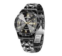 Dayllon Uhr für Männer Diamond Business Dress Analog Quarz Edelstahl Wasserdicht Leuchtdatum Zwei-Ton-Luxus Casual Armbanduhr Schwarz