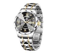 Dayllon Uhr für Männer Diamond Business Dress Analog Quarz Edelstahl Wasserdicht Leuchtdatum Zwei-Ton-Luxus Casual Armbanduhr Silber Schwarz