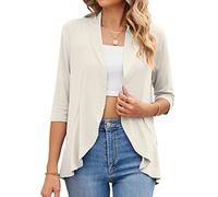 Daysskk Cardigan Damen Leichter Stoff Strickjacke Sommer Kurz Beige Sommerjacke 3/4 Ärmel Shirtjacke Damen Sommer M