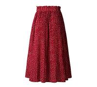 Daysskk Langer Rock Damen Sommer Leicht Plisseerock Damen Lang Strandrock Damen High Waist Rock mit Taschen Damen Lang Sommerrock Polka Dots Damen Rot M