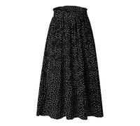 Daysskk Langer Rock Damen Sommer Leicht Plisseerock Damen Lang Strandrock Damen High Waist Rock mit Taschen Damen Lang Sommerrock Polka Dots Damen Schwarz M