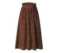 Daysskk Langer Rock Damen Sommer Leicht Plisseerock Damen Lang Strandrock Damen High Waist Rock mit Taschen Damen Lang Sommerrock Polka Dots Damen Braun M